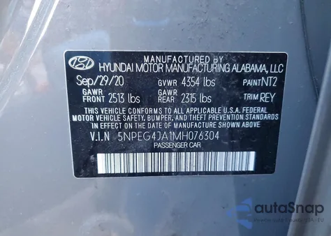 2021 Hyundai Sonata Se z USA, uszkodzony, nr VIN 5NPEG4JA1MH076304